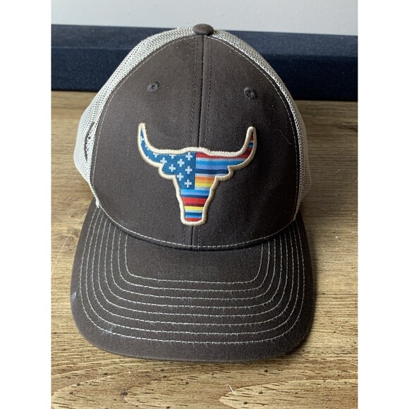 Ariat Cap Brown Snapback R112 Steer Head Bull USA Flag Patch - Picture 1 of 8